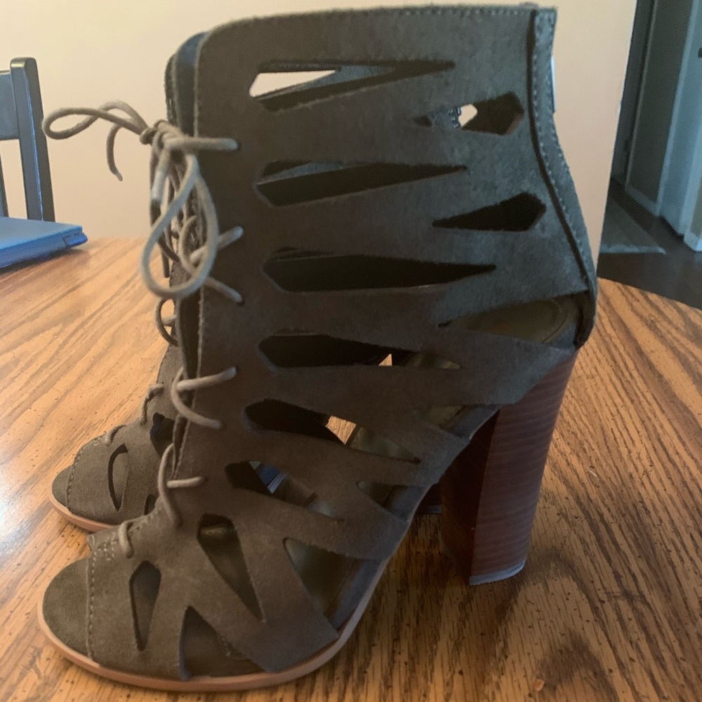 Suede Cut Out Peep Toe Bootie